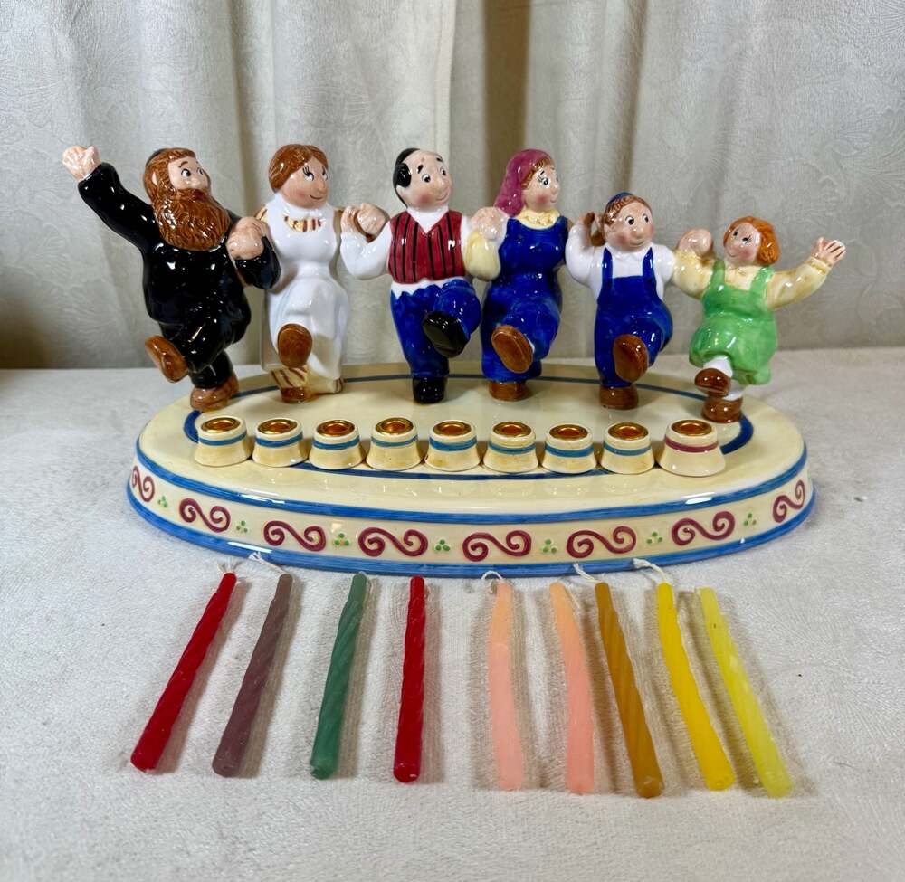 Lotus Ceramic Multi-Generational Family Hanukkah Menorah Candle Holder